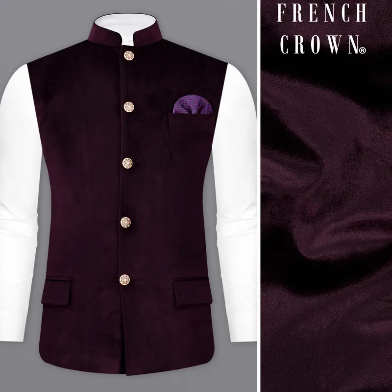 Eclipse Wine Velvet Nehru Jacket 1