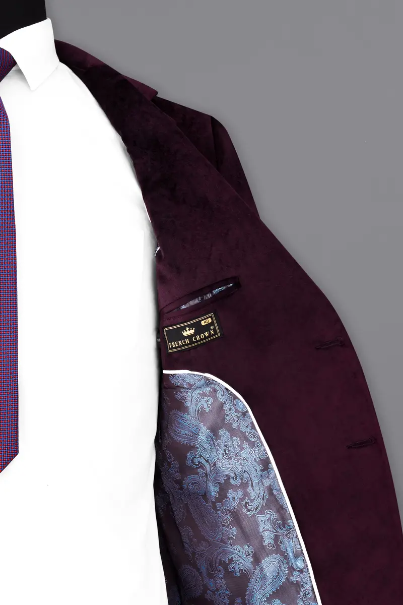 Eclipse Wine Velvet Single Breasted Blazer 7