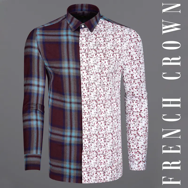 Eclipse Wine With Ditsy Printed Twill Premium Cotton Designer Shirt 1
