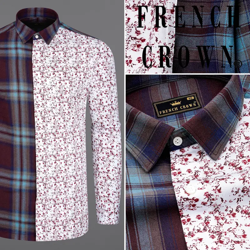 Eclipse Wine With Ditsy Printed Twill Premium Cotton Designer Shirt 10