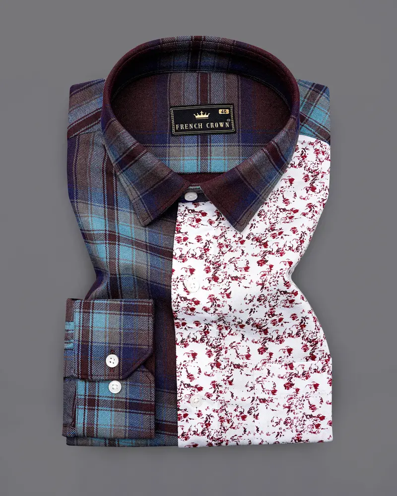 Eclipse Wine With Ditsy Printed Twill Premium Cotton Designer Shirt 4