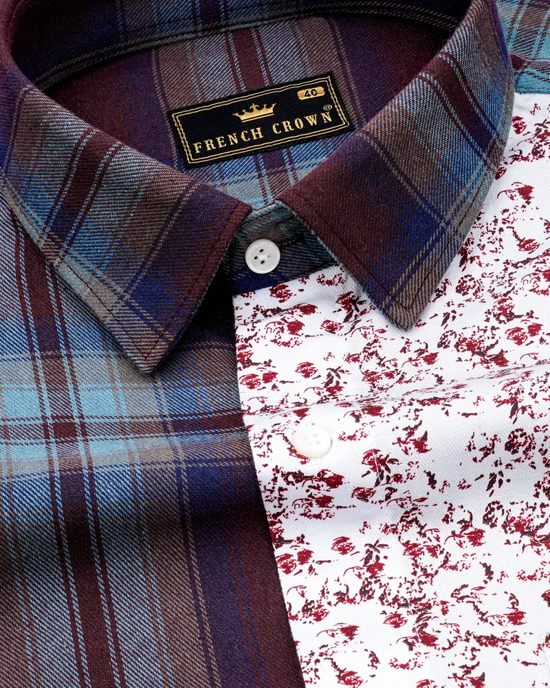 Eclipse Wine With Ditsy Printed Twill Premium Cotton Designer Shirt 5