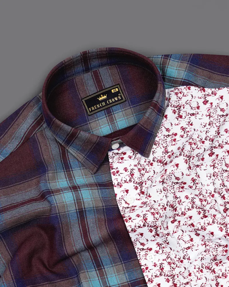 Eclipse Wine With Ditsy Printed Twill Premium Cotton Designer Shirt 6