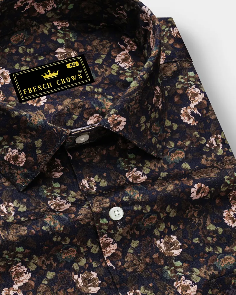 Eclora-Eclipse Brown Floral Printed Subtle Sheen Super Soft Premium Cotton Casual Shirt 1