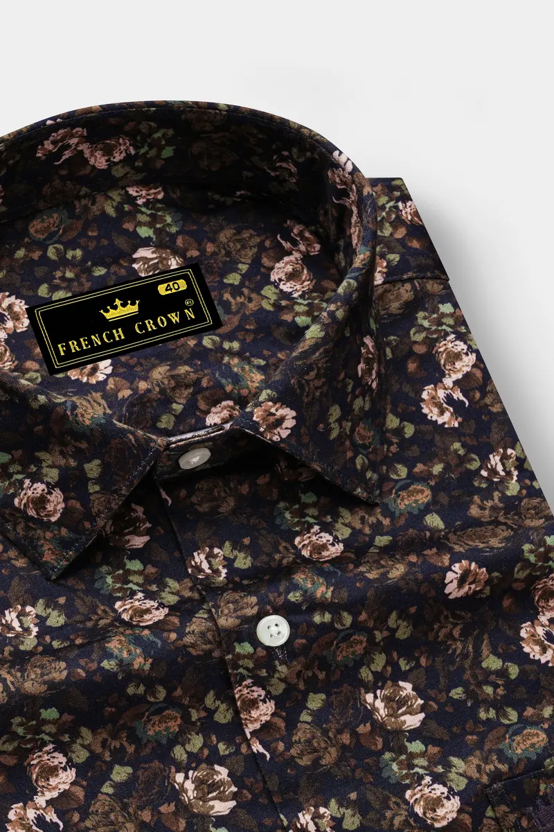 Eclora-Eclipse Brown Floral Printed Subtle Sheen Super Soft Premium Cotton Casual Shirt 2
