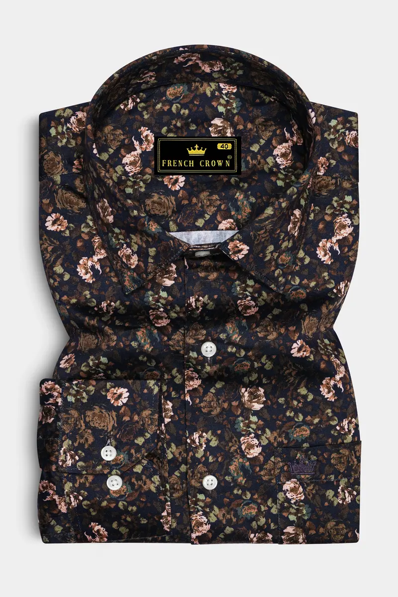 Eclora-Eclipse Brown Floral Printed Subtle Sheen Super Soft Premium Cotton Casual Shirt 4