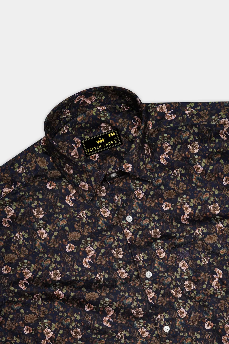 Eclora-Eclipse Brown Floral Printed Subtle Sheen Super Soft Premium Cotton Casual Shirt 5