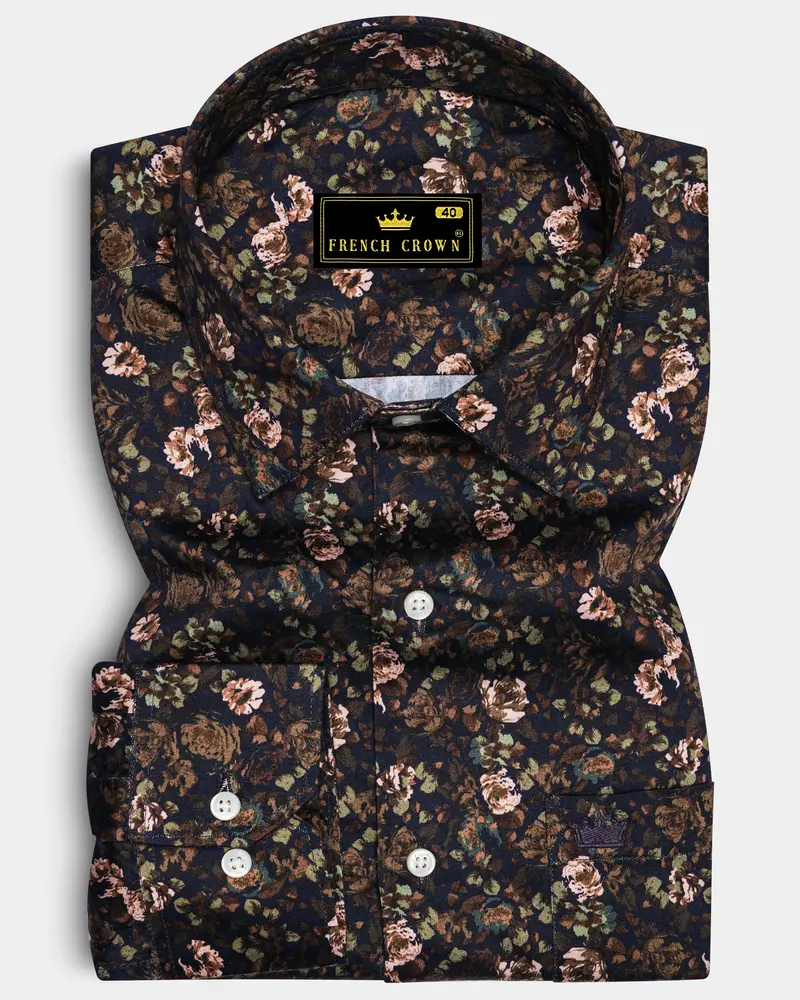 Eclora-Eclipse Brown Floral Printed Subtle Sheen Super Soft Premium Cotton Casual Shirt 6