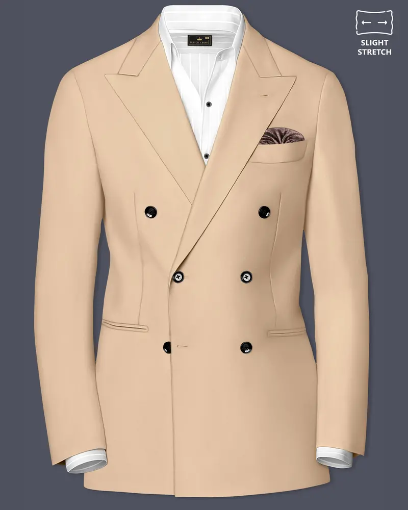 Ecru-Cashmere Cream Slight Stretch Subtle Sheen Poly-Viscose Double Breasted Blazer 1