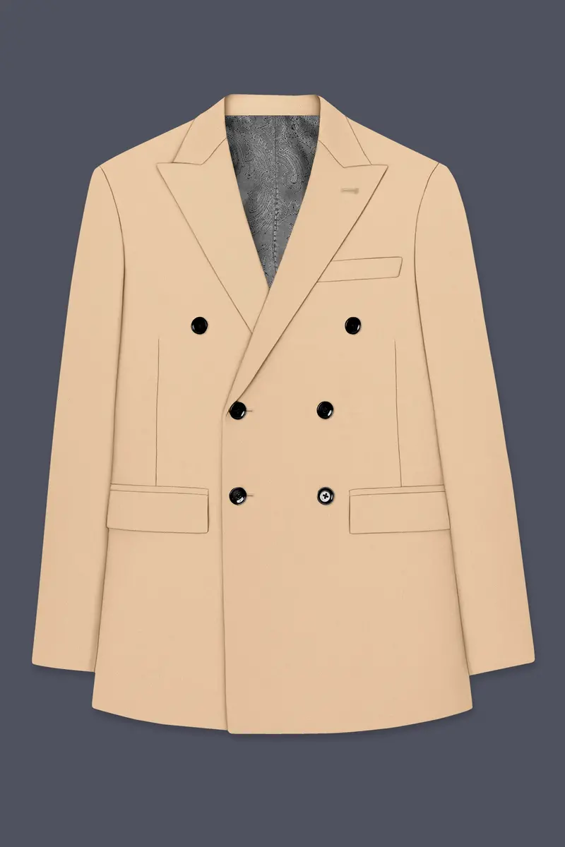 Ecru-Cashmere Cream Slight Stretch Subtle Sheen Poly-Viscose Double Breasted Blazer 7