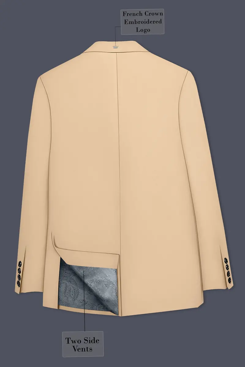 Ecru-Cashmere Cream Slight Stretch Subtle Sheen Poly-Viscose Double Breasted Blazer 8