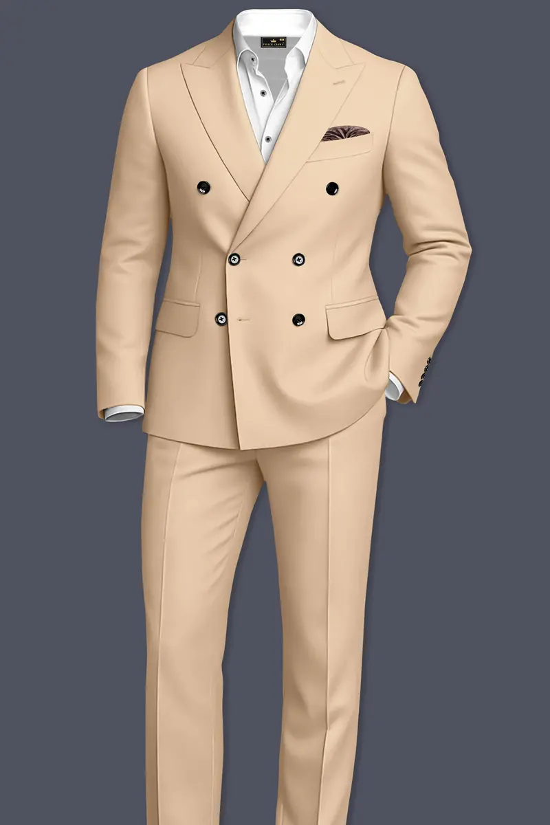 Ecru-Cashmere Cream Slight Stretch Subtle Sheen Poly-Viscose Double Breasted Blazer 9
