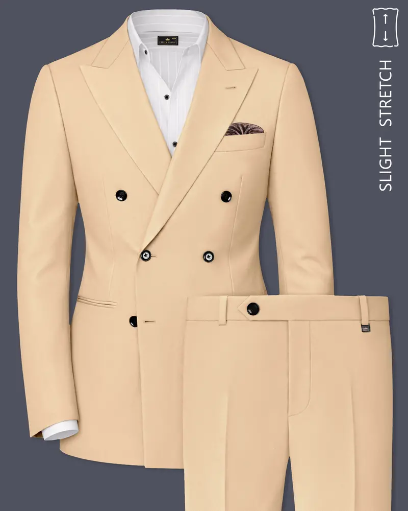 Ecru-Cashmere Cream Slight Stretch Subtle Sheen Poly-Viscose Double Breasted Suit 1