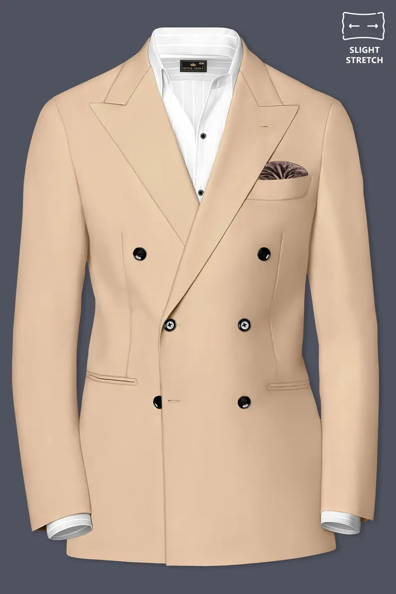 Ecru-Cashmere Cream Slight Stretch Subtle Sheen Poly-Viscose Double Breasted Suit 10