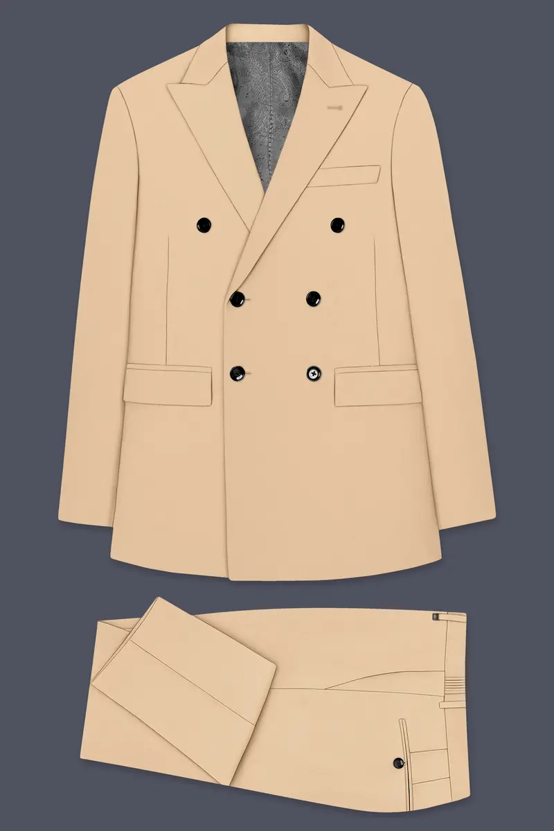 Ecru-Cashmere Cream Slight Stretch Subtle Sheen Poly-Viscose Double Breasted Suit 11