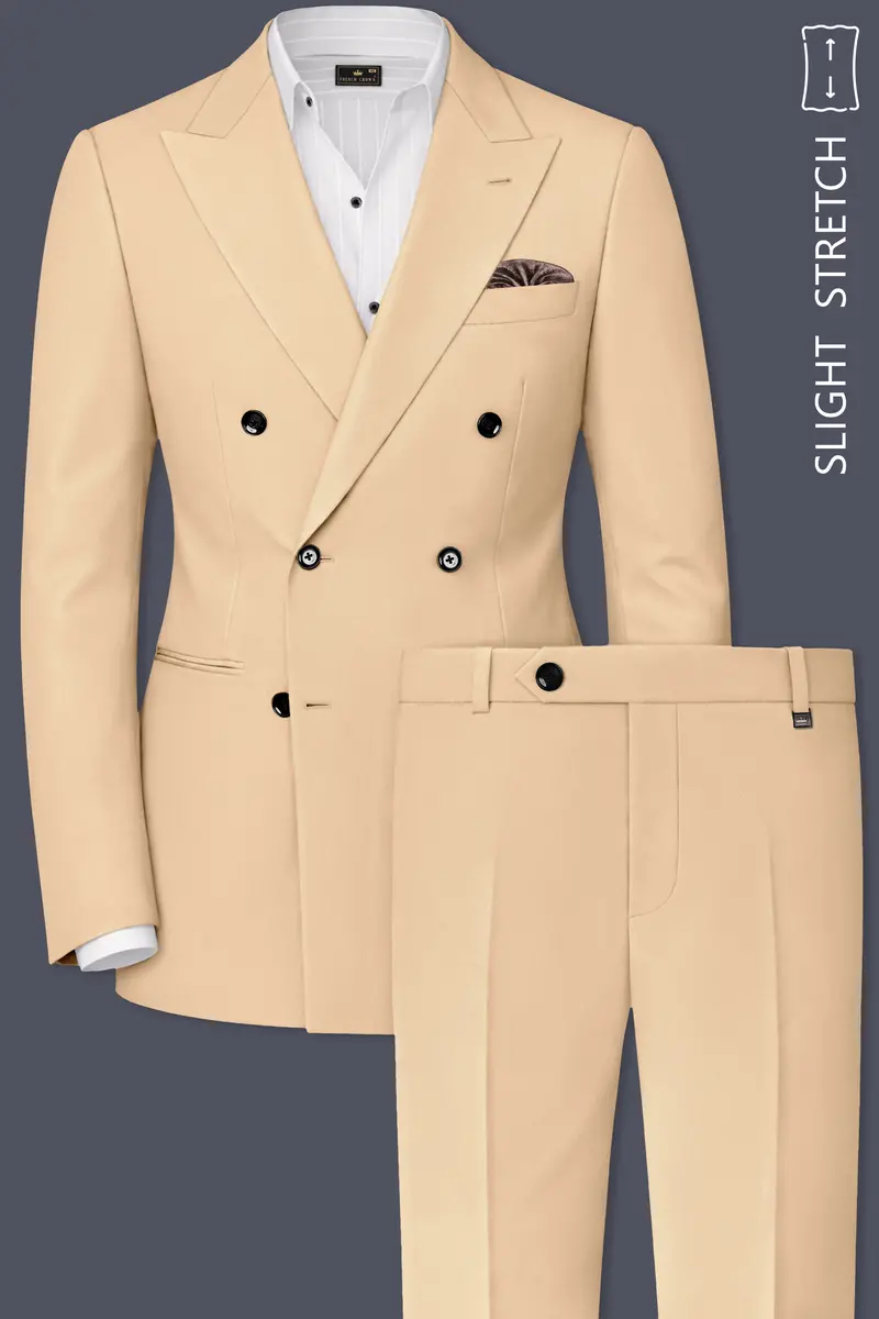 Ecru-Cashmere Cream Slight Stretch Subtle Sheen Poly-Viscose Double Breasted Suit 2
