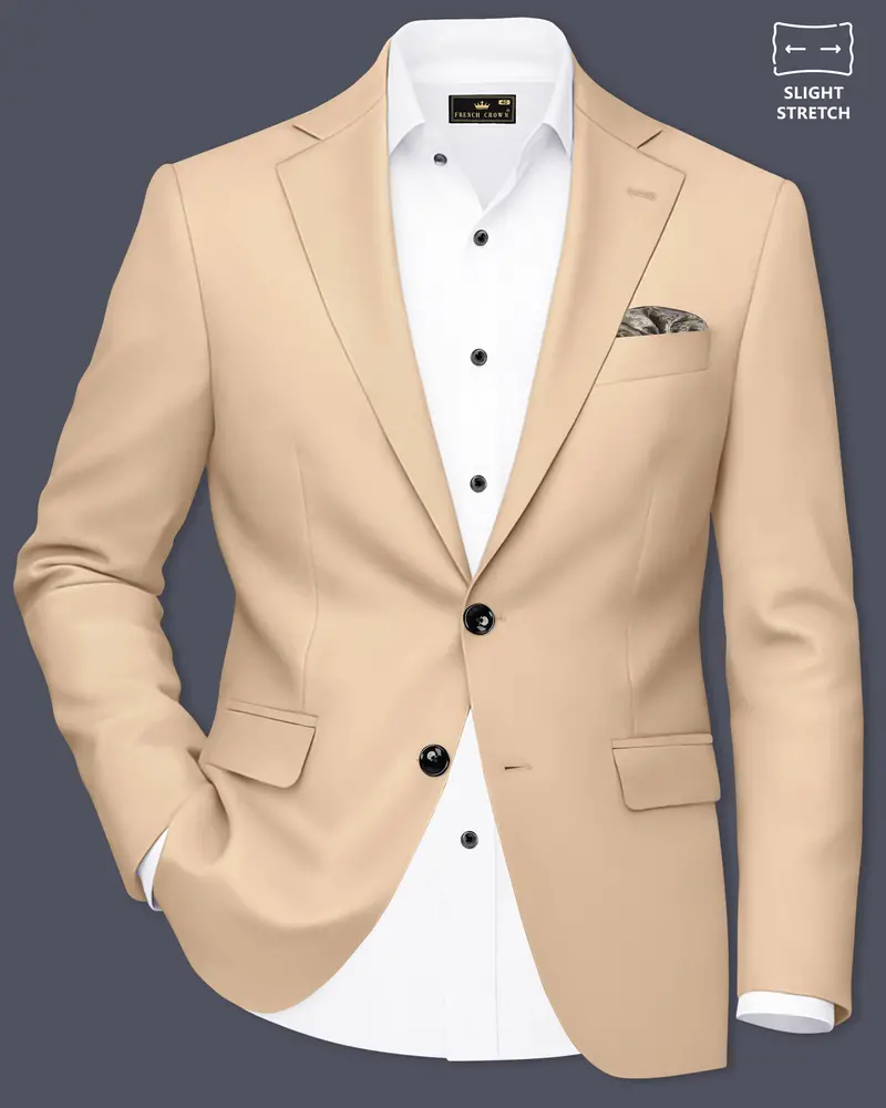 Ecru-Cashmere Cream Slight Stretch Subtle Sheen Poly-Viscose Single Breasted Blazer 1