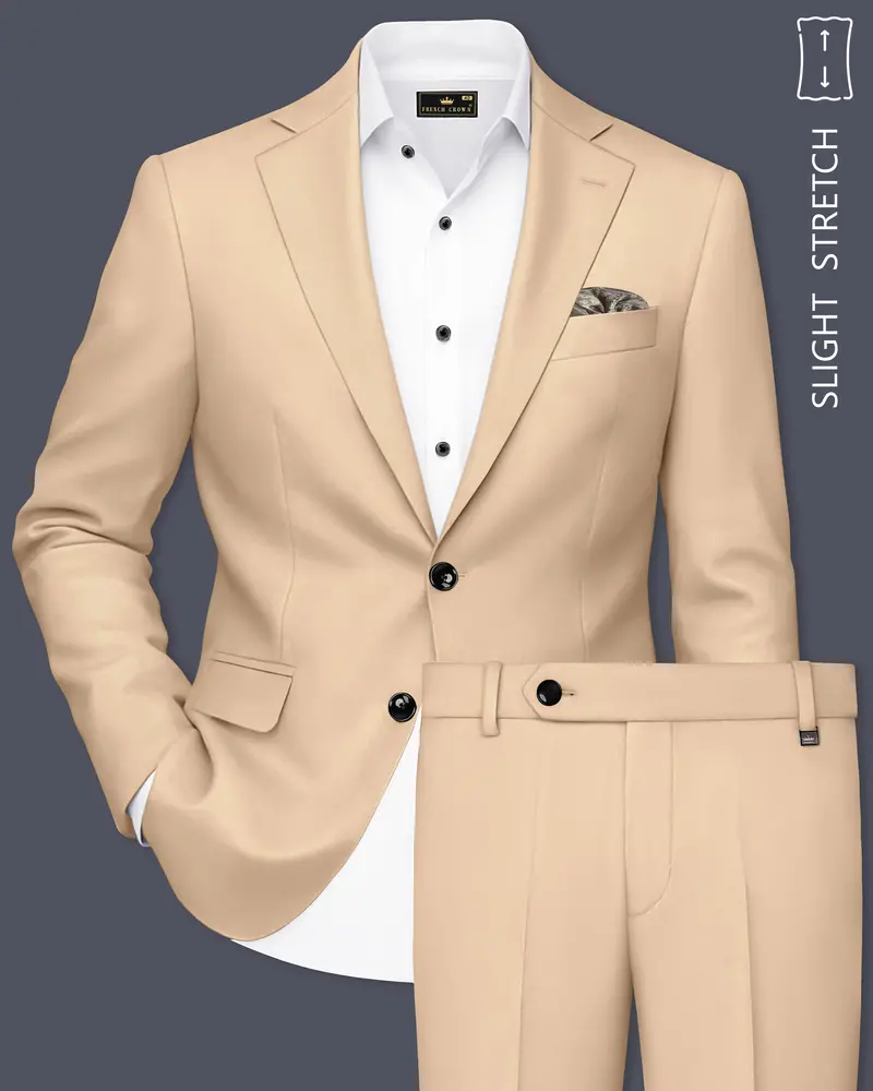 Ecru-Cashmere Cream Slight Stretch Subtle Sheen Poly-Viscose Single Breasted Suit 1