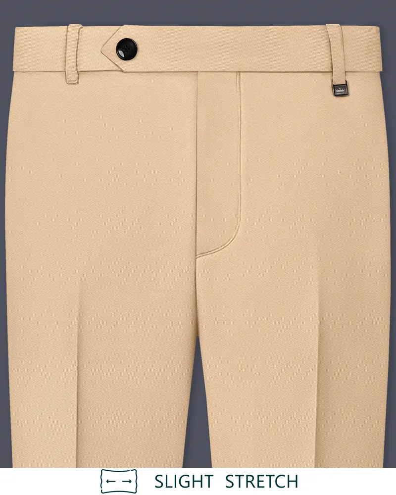 Ecru-Cashmere Cream Slight Stretch Subtle Sheen Poly-Viscose Waistband Pant 1