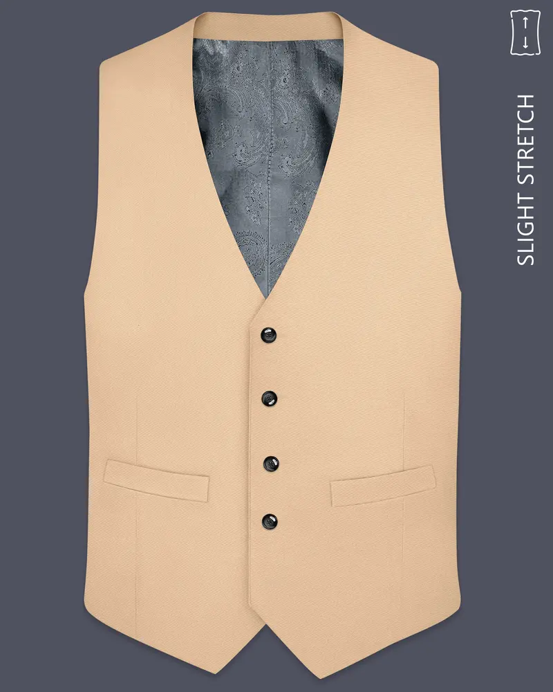 Ecru-Cashmere Cream Slight Stretch Subtle Sheen Poly-Viscose Waistcoat 1