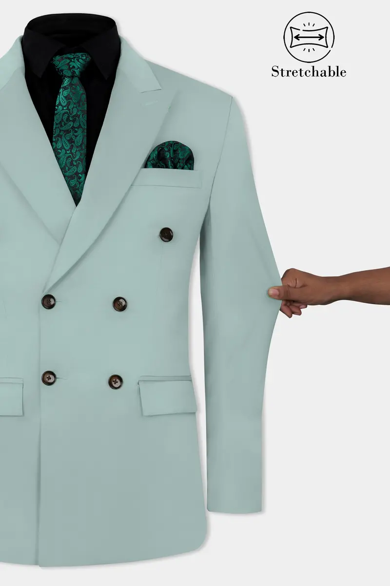 Edward Blue Double Breasted Premium Cotton Stretchable Traveler Blazer 4