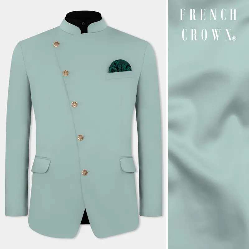 Edward Blue Premium Cotton Cross Placket Bandhgala Stretchable Traveler Blazer 1