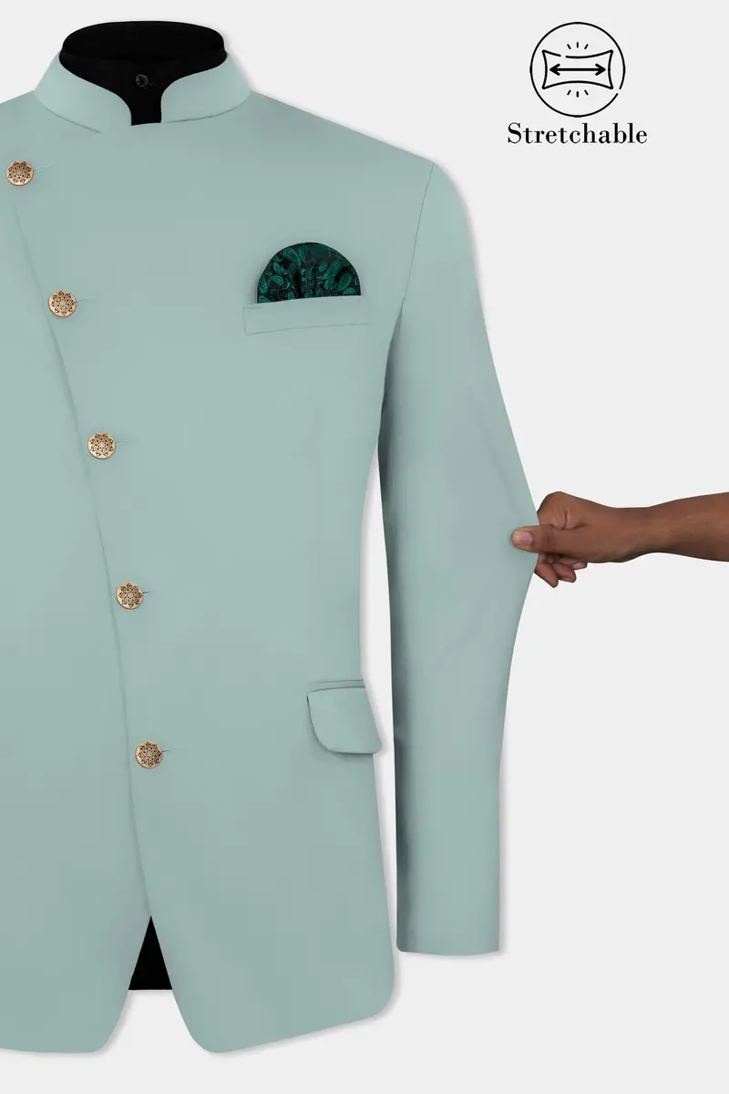 Edward Blue Premium Cotton Cross Placket Bandhgala Stretchable Traveler Blazer 4