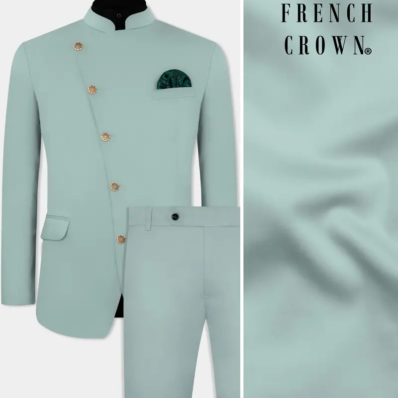 Edward Blue Premium Cotton Cross Placket Bandhgala Stretchable Traveler Suit 1