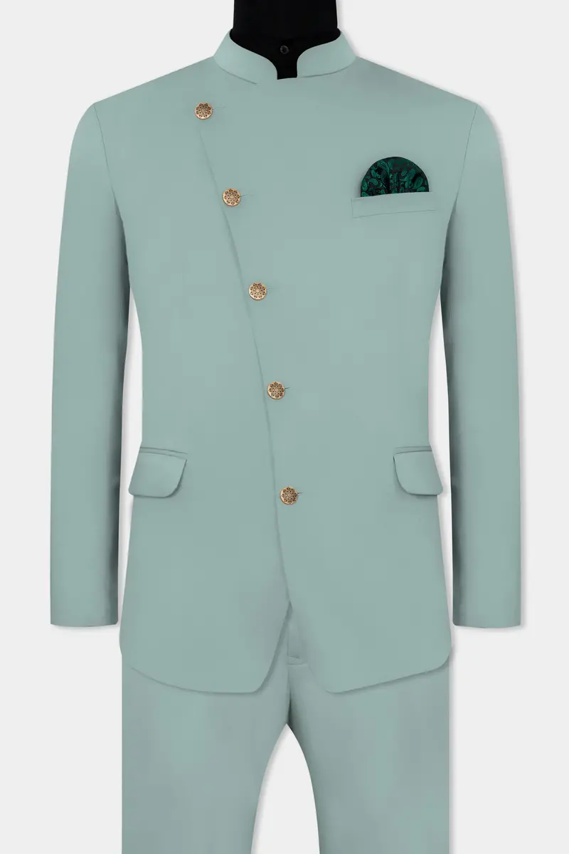 Edward Blue Premium Cotton Cross Placket Bandhgala Stretchable Traveler Suit 12