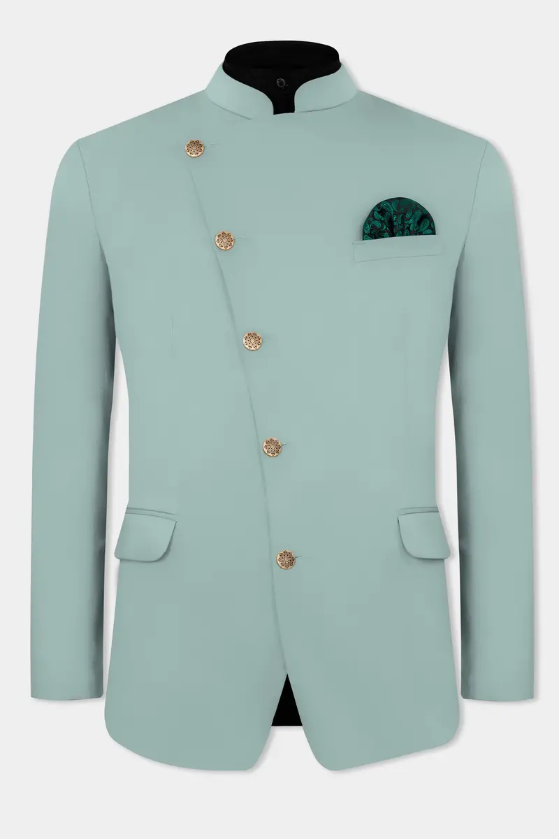 Edward Blue Premium Cotton Cross Placket Bandhgala Stretchable Traveler Suit 13