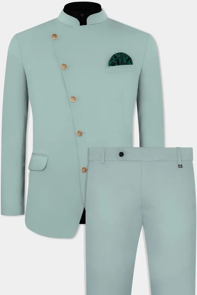 Edward Blue Premium Cotton Cross Placket Bandhgala Stretchable Traveler Suit 2