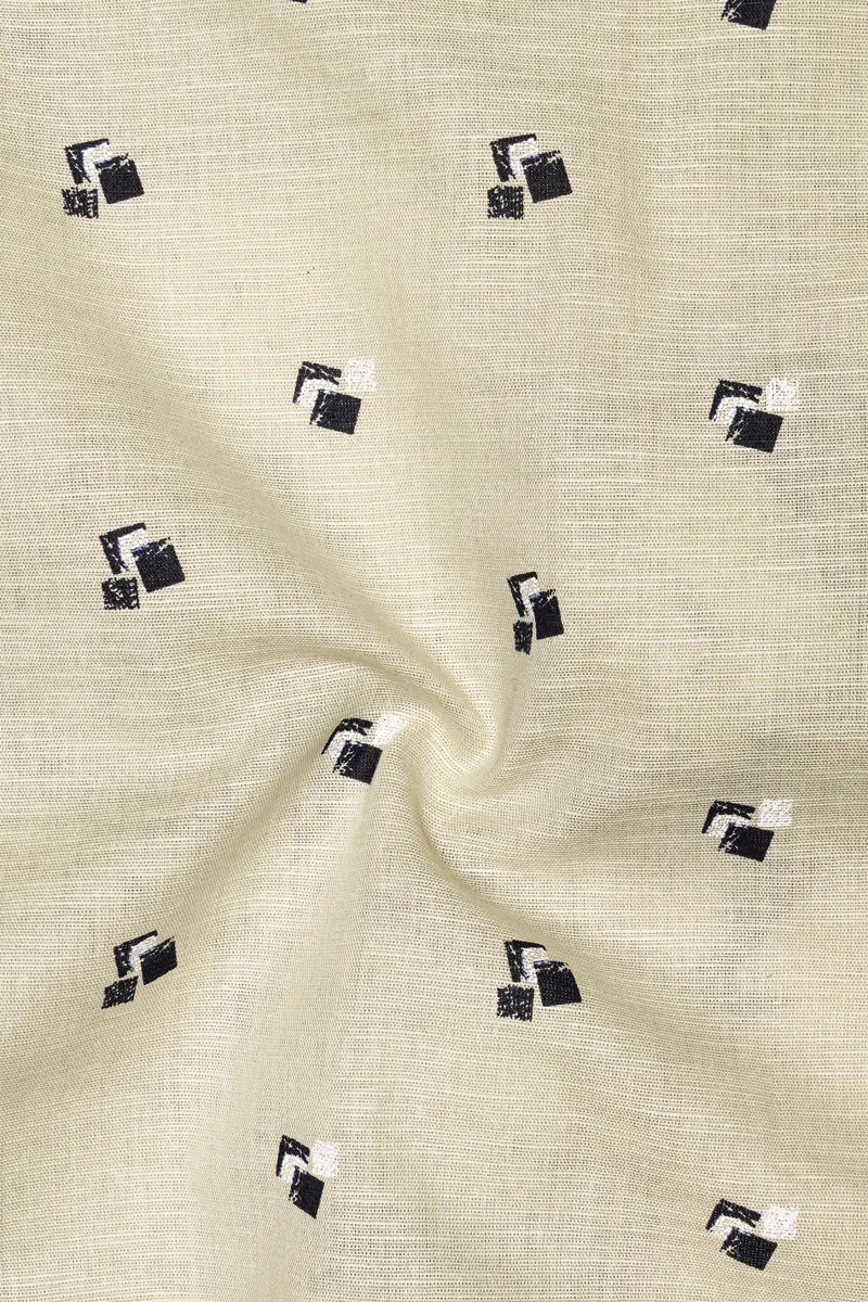 Egg Shell Cream Printed Luxurious Linen Shirt 3