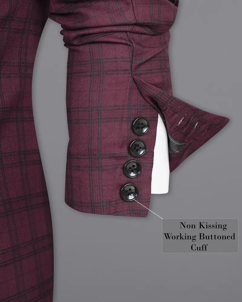 Eggplant Red Plaid Wool Rich Tuxedo Blazer 10