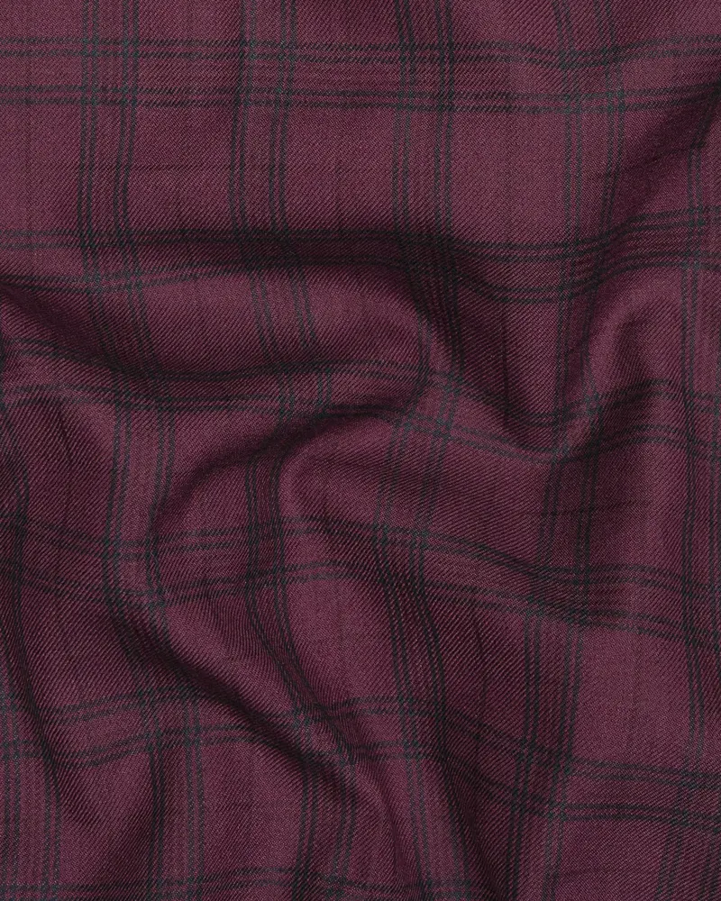 Eggplant Red Plaid Wool Rich Tuxedo Blazer 3