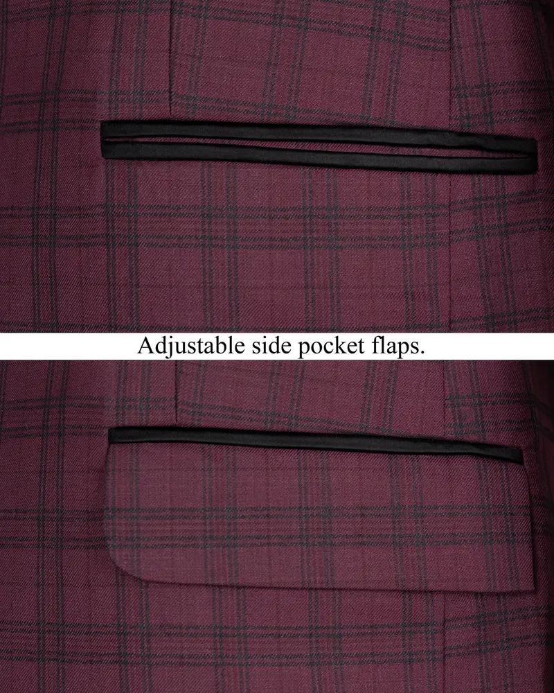 Eggplant Red Plaid Wool Rich Tuxedo Blazer 5