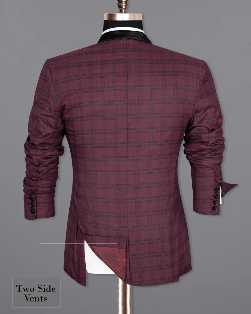 Eggplant Red Plaid Wool Rich Tuxedo Blazer 9