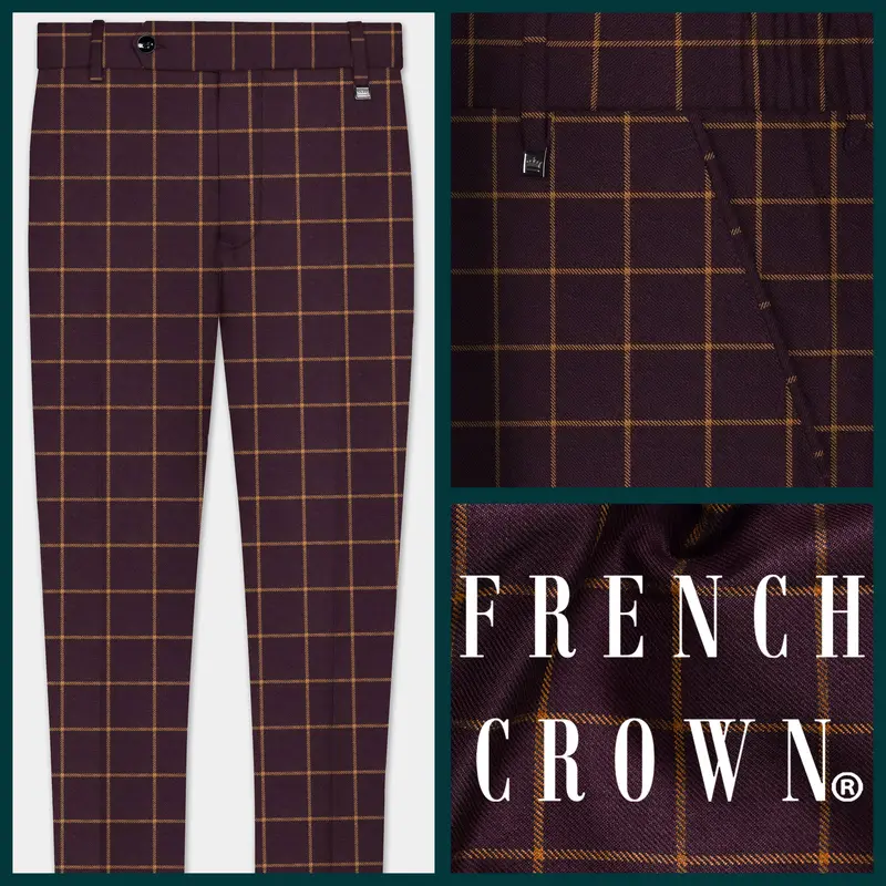 Eggplant Wine Windowpane Wool Rich Pant 1