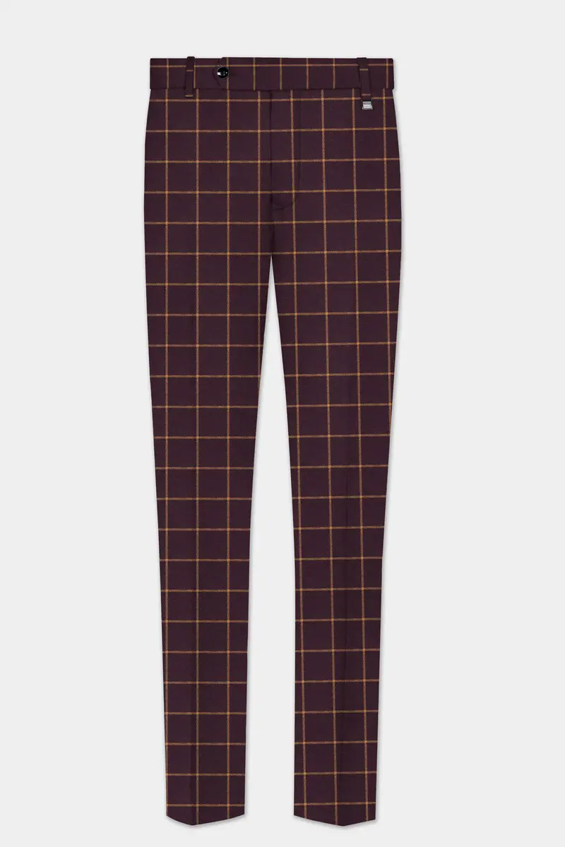 Eggplant Wine Windowpane Wool Rich Pant 2