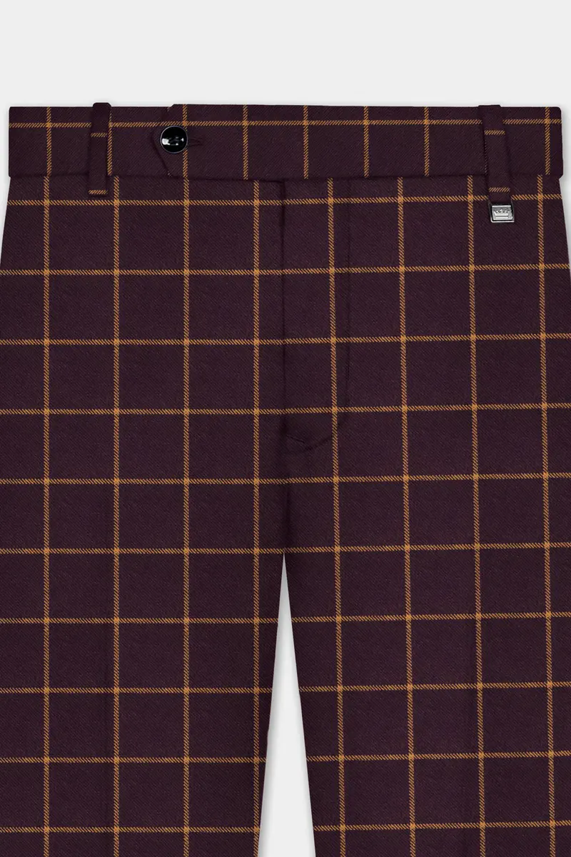 Eggplant Wine Windowpane Wool Rich Pant 4