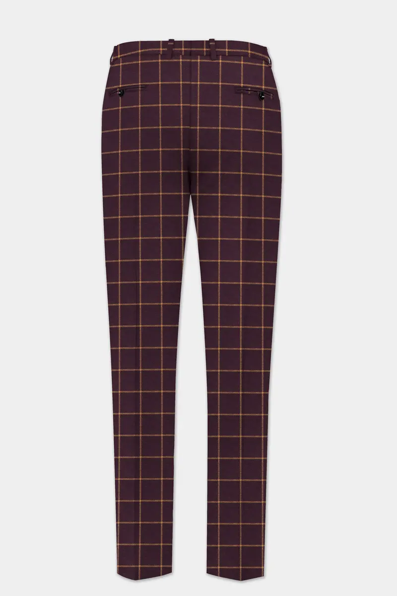 Eggplant Wine Windowpane Wool Rich Pant 5