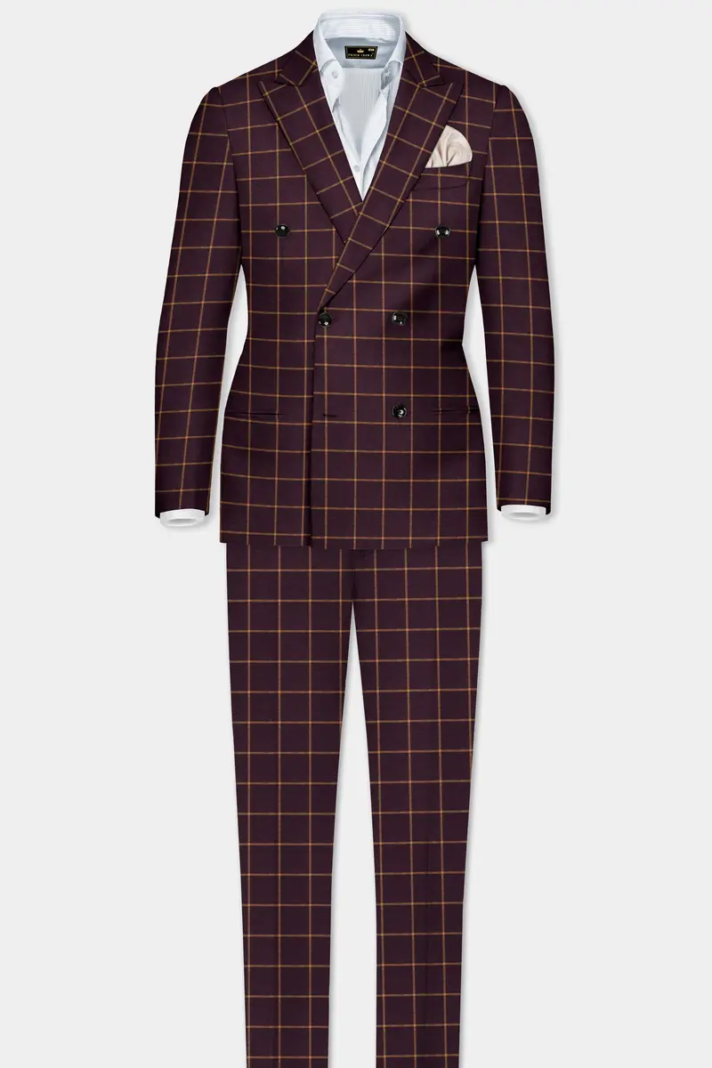 Eggplant Wine Windowpane Wool Rich Pant 7