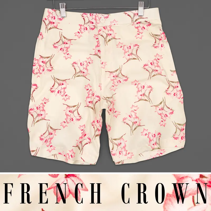 Eggshell Beige Floral Printed Premium Cotton Shorts 1