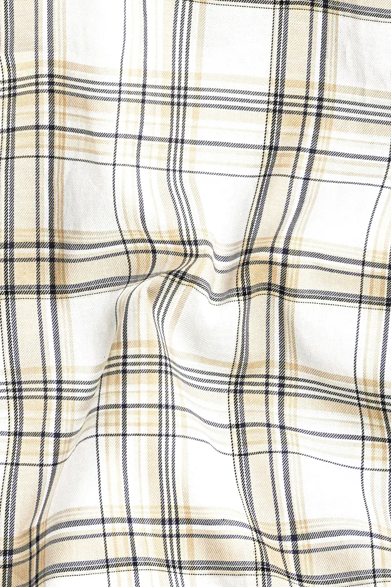 Eggshell Cream And Bright White Checked Twill Premium Cotton Shirt 2