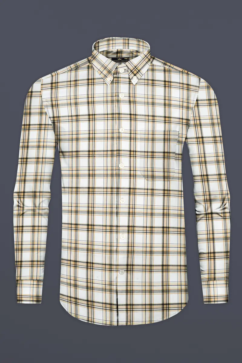 Eggshell Cream And Bright White Checked Twill Premium Cotton Shirt 4