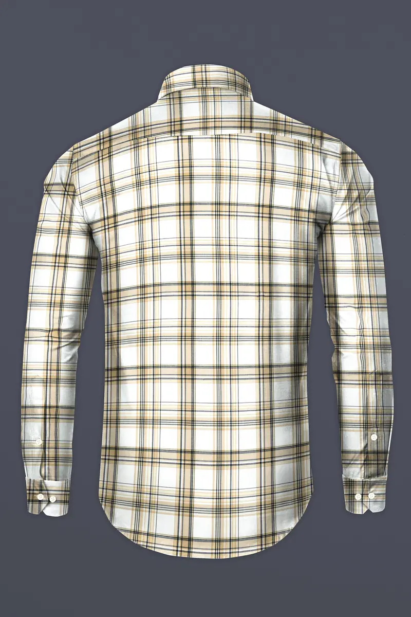 Eggshell Cream And Bright White Checked Twill Premium Cotton Shirt 5