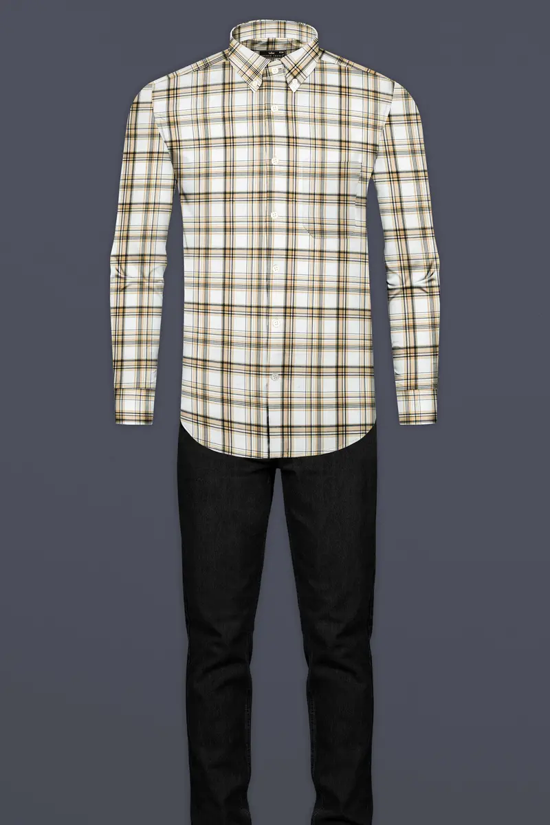Eggshell Cream And Bright White Checked Twill Premium Cotton Shirt 6