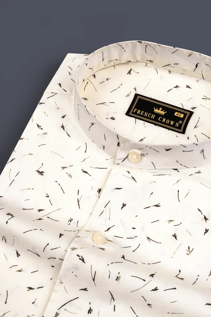 Eggshell Cream Printed Subtle Sheen Super Soft Premium Cotton Shirt 1