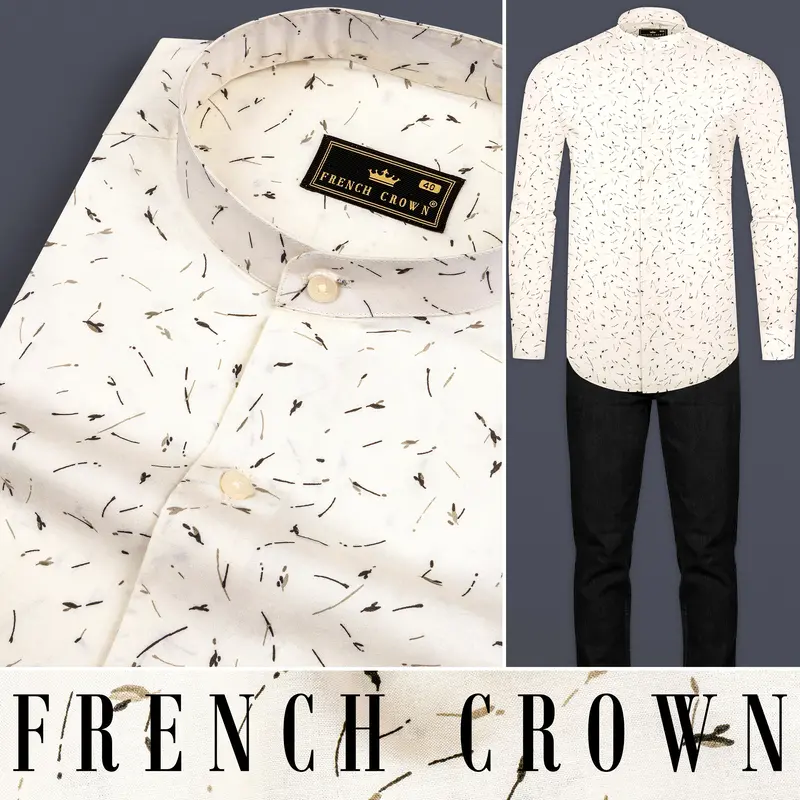 Eggshell Cream Printed Subtle Sheen Super Soft Premium Cotton Shirt 10