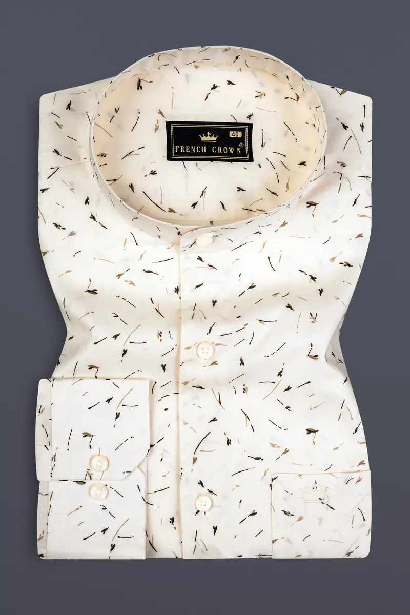 Eggshell Cream Printed Subtle Sheen Super Soft Premium Cotton Shirt 3
