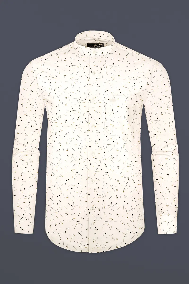 Eggshell Cream Printed Subtle Sheen Super Soft Premium Cotton Shirt 4